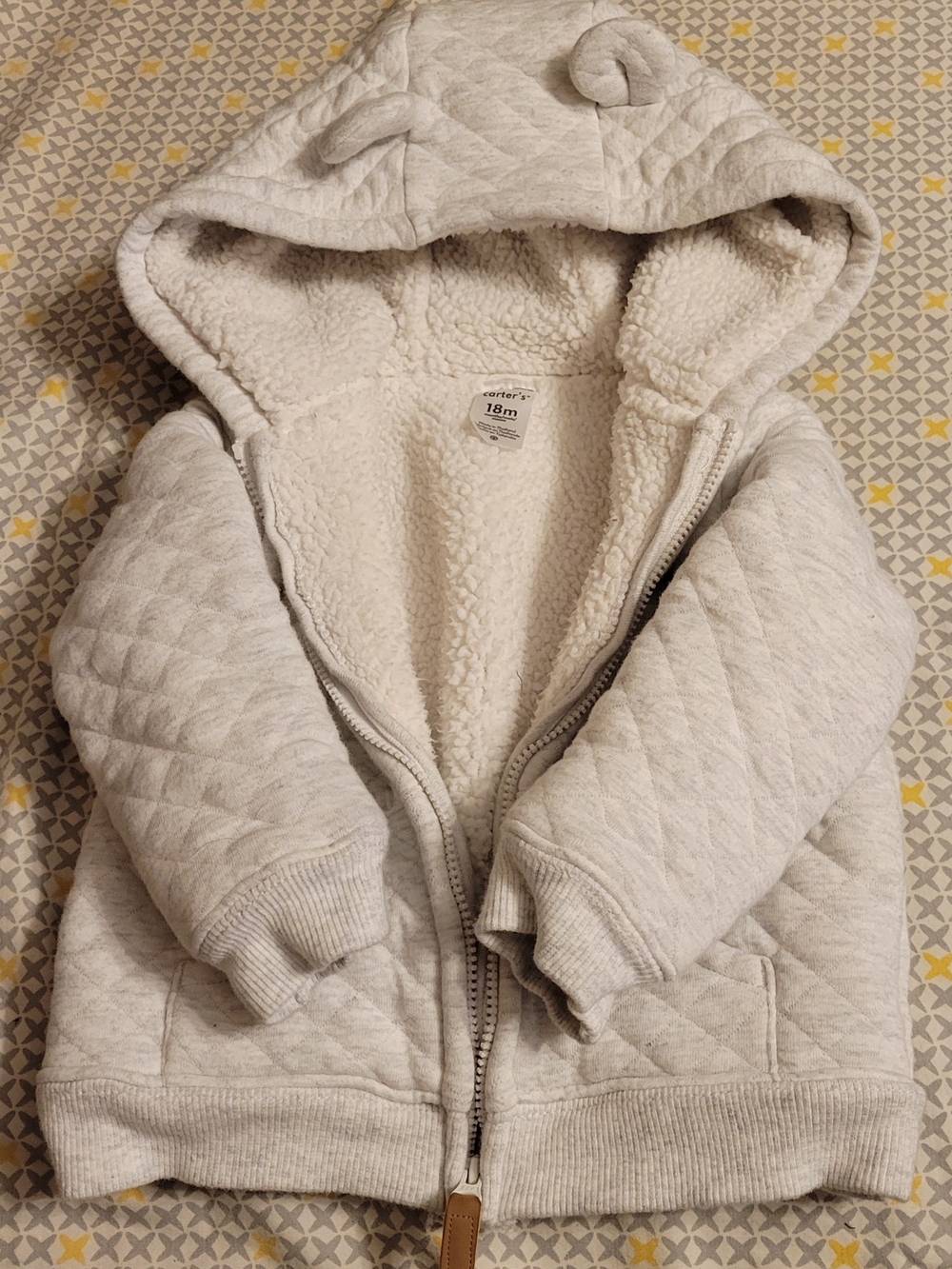 Carter's Light Gray Quilted Sherpa-Lined Hooded Jacket - 18M